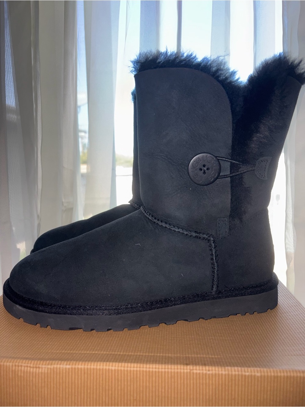 UGG Black Button-Accent Shearling Booties
